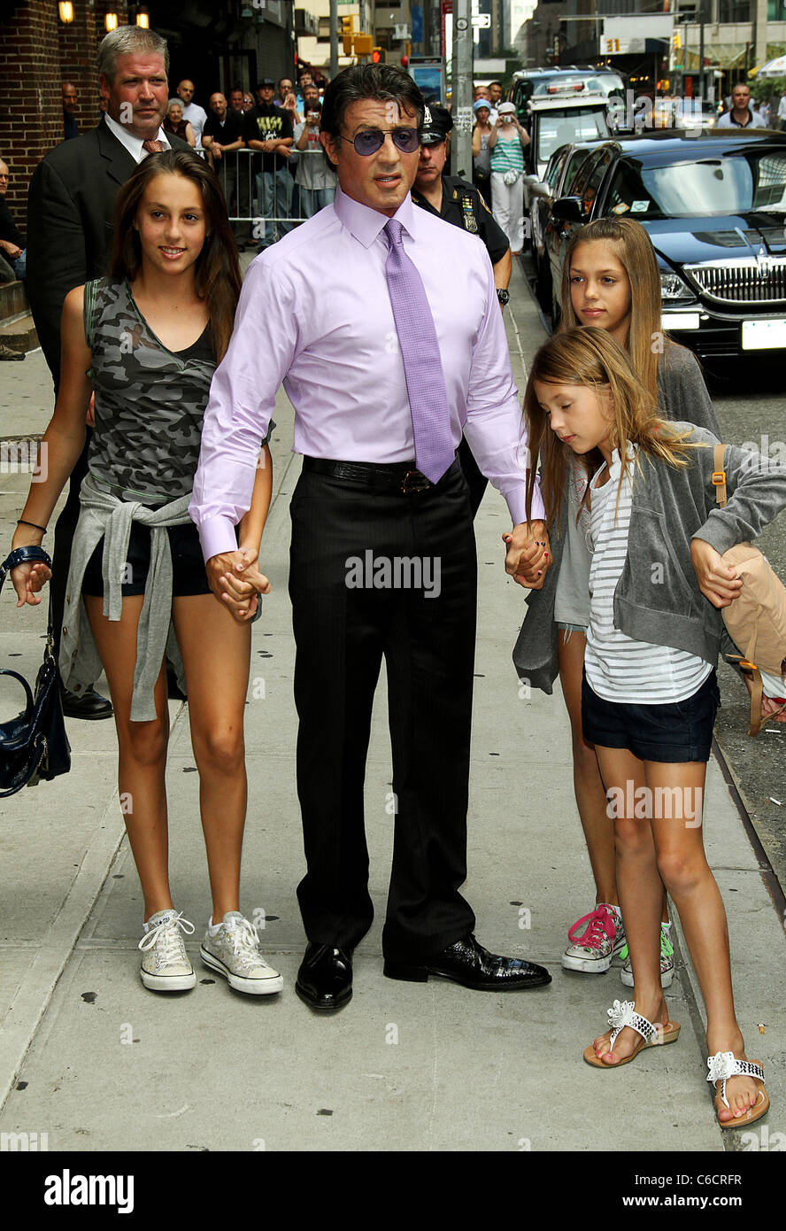 Sylvester Stallone and his daughters Sophia Rose, Scarlet Rose and Sistine  Rose outside The Ed Sullivan Theater for 'The Late Stock Photo - Alamy