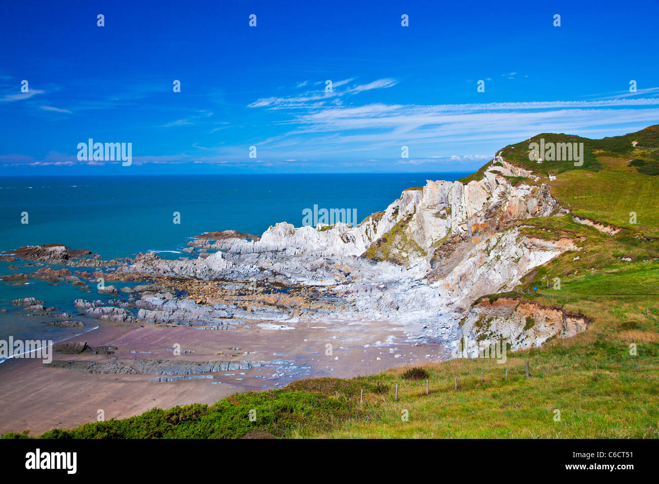 View of the North Devon coastline at Rockham Bay, near Woolacombe and Morthoe, Devon, England, UK Stock Photo