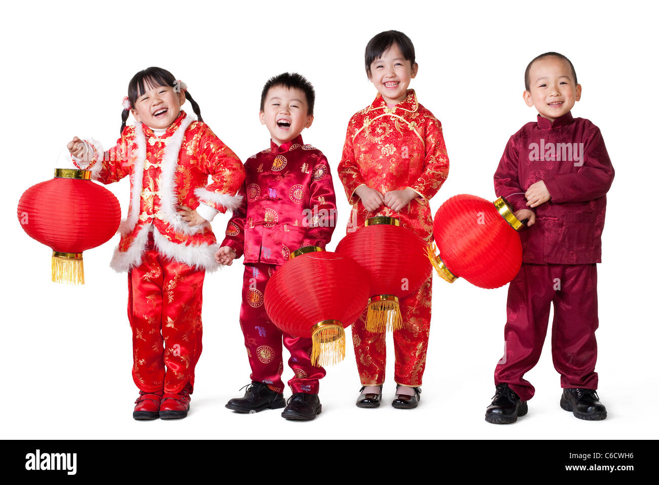 Four Chinese children holding Chinese lanterns Stock Photo Alamy