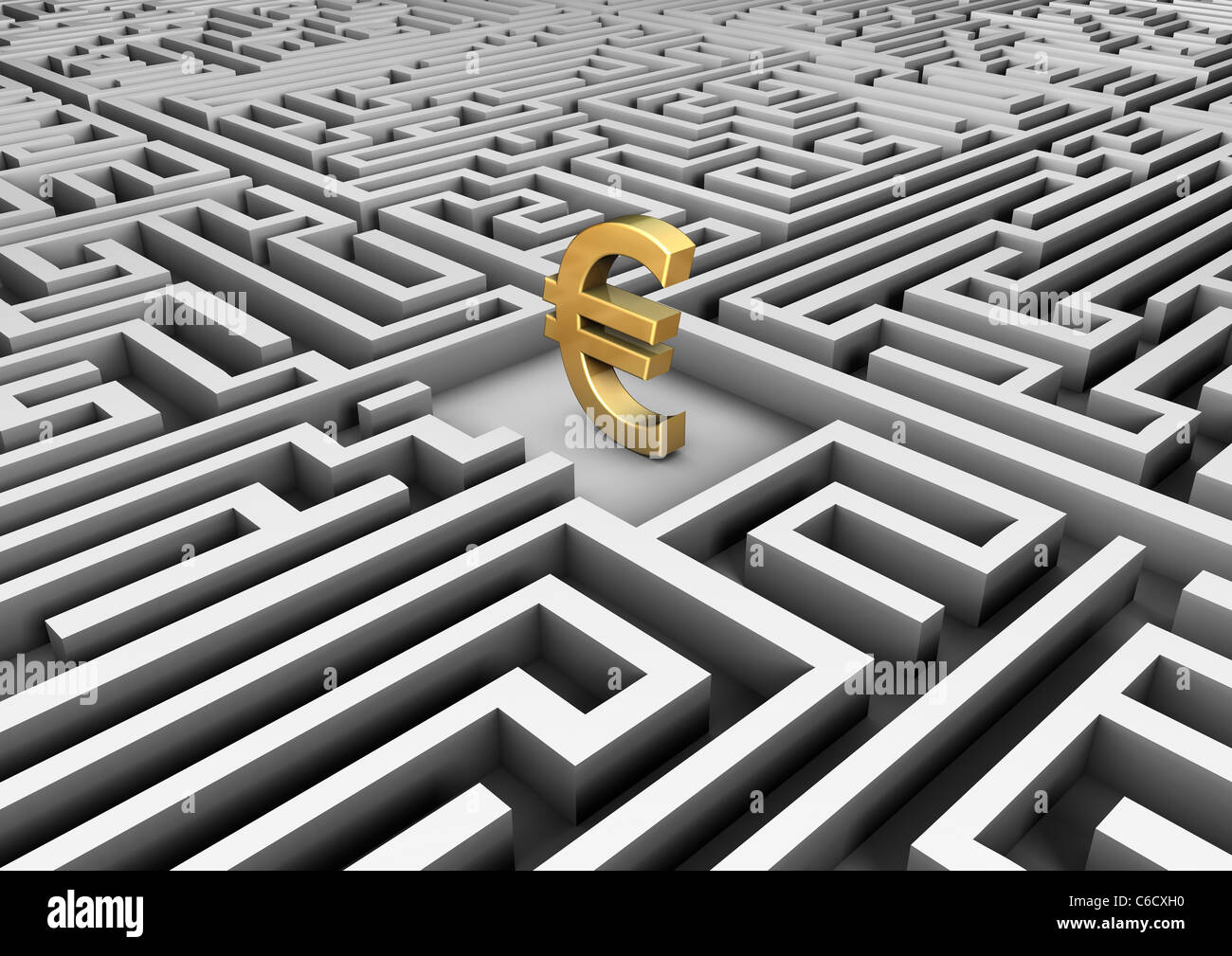 render of a golden euro symbol in a maze Stock Photo - Alamy