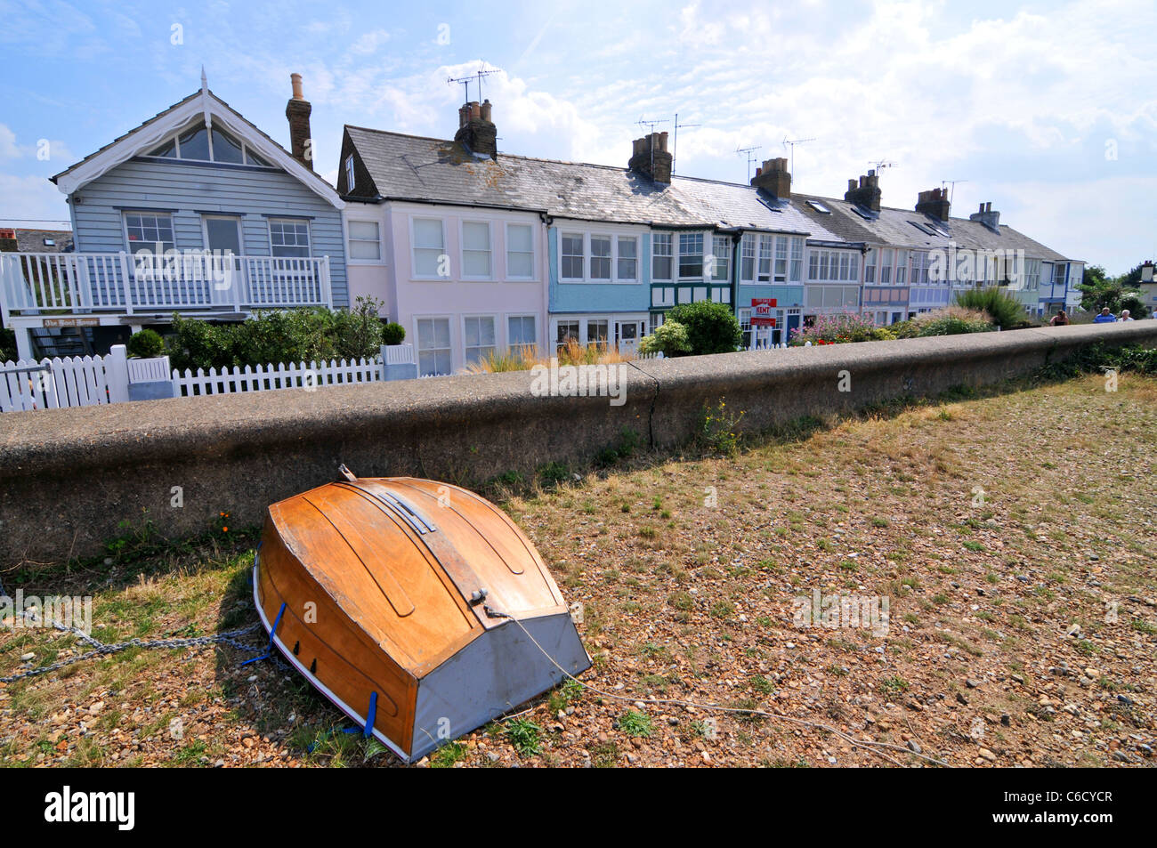 Whitstable Kent Seaside town beach seafront houses painted bright colours English seaside holidays Stock Photo