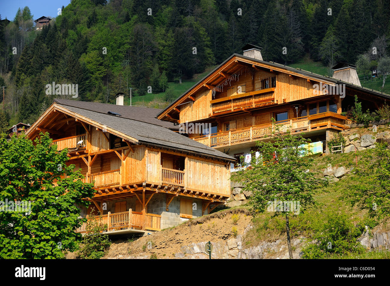 Typical wooden houses in the village of Hauteluce in Beaufortain region