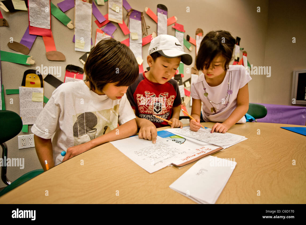 Asian American students participate in a summer learning program at the University of California at Irvine. Stock Photo