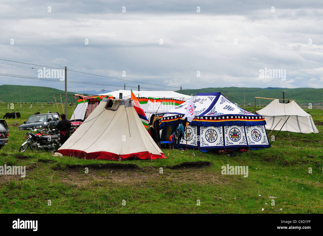 Colorful Tibetan tents in an open plain. Sichuan, China Stock Photo - Alamy