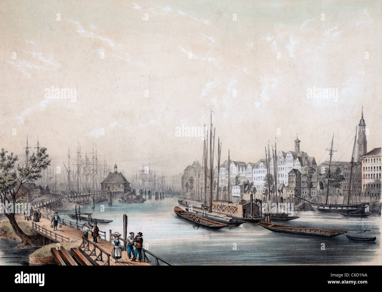Old Painting of Port of Hamburg, Germany Stock Photo Alamy