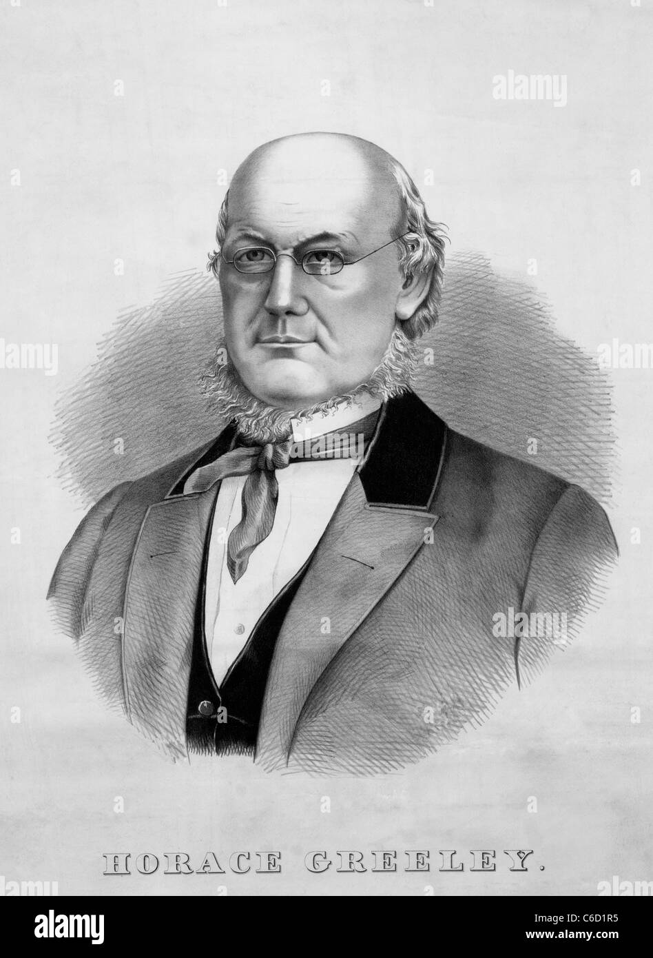Horace Greeley,American newspaper editor, a founder of the Liberal Republican Party, a reformer, and politician, circa 1870 Stock Photo