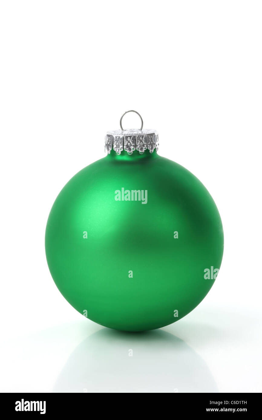 Green christmas ball on white background. Stock Photo