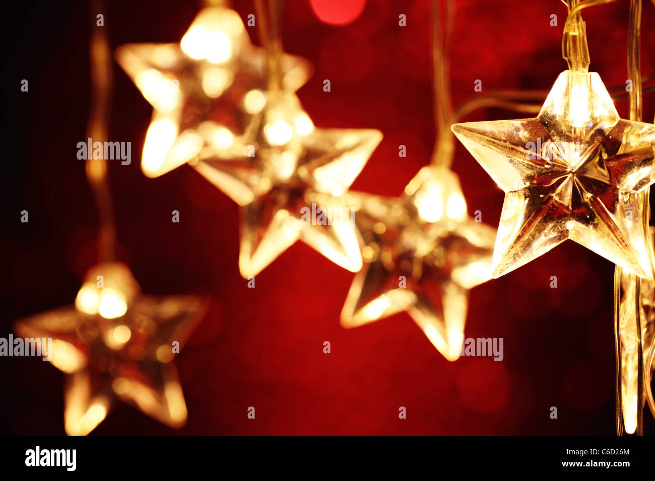 Closeup of Christmas star lights. Stock Photo