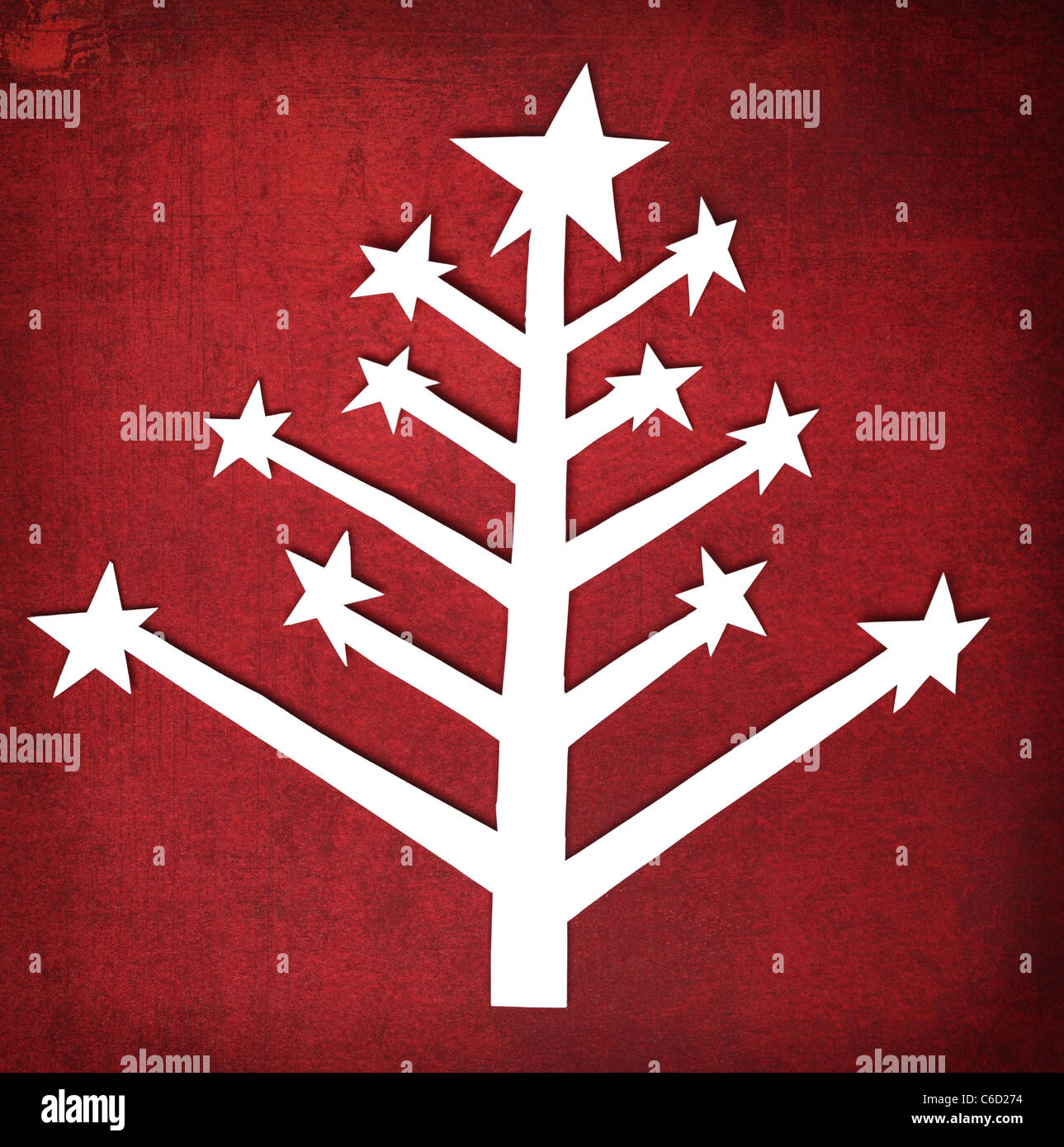 Paper Christmas tree over grunge texture background Stock Photo