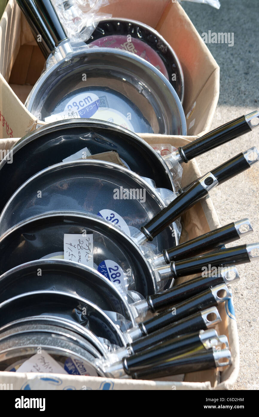 Box of  Frying Pans Stock Photo