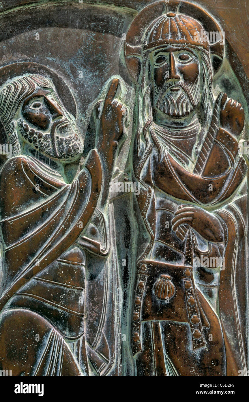 Spain, St. James Way: Romanesque relief at the monastery of San Juan de Ortega Stock Photo
