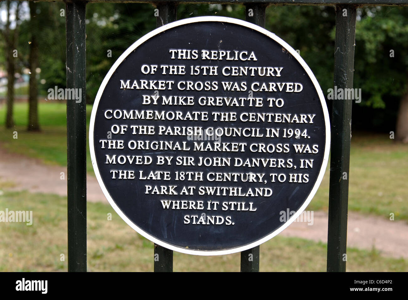 Information plaque by village cross, Mountsorrel, Leicestershire, England, UK Stock Photo