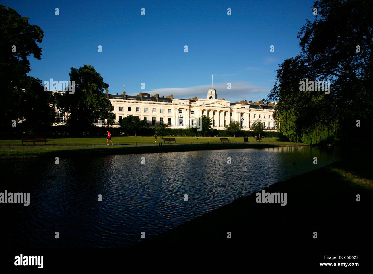 View across the Boating Lake in Regent's Park to Cornwall Terrace, Marylebone, London, UK Stock Photo