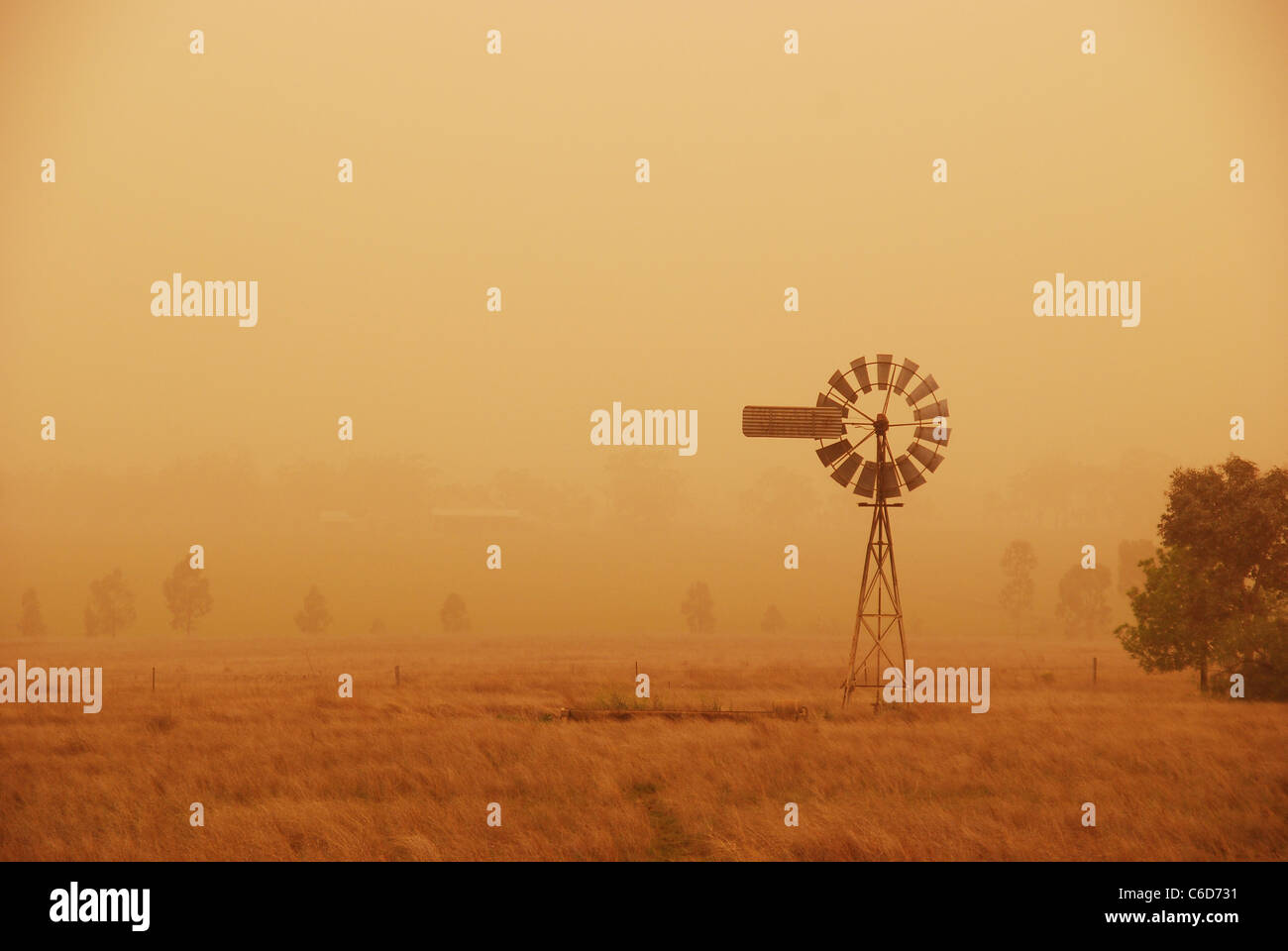 Red dust storm in rural Australia Stock Photo