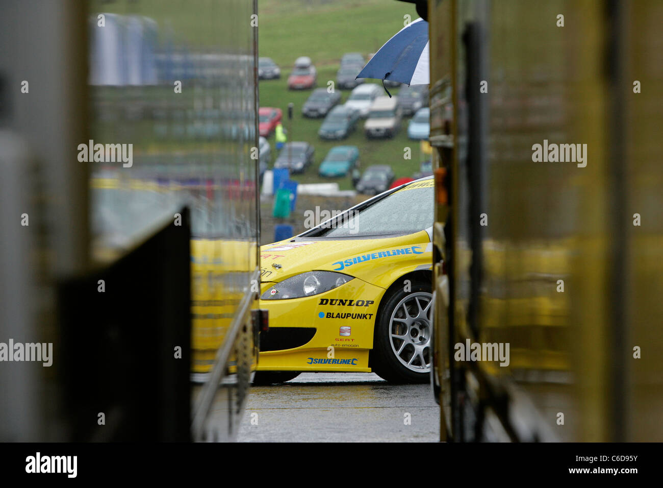 SEAT Touring car in the paddock at Knockhill Racing Circuit, Fife, Scotland Stock Photo