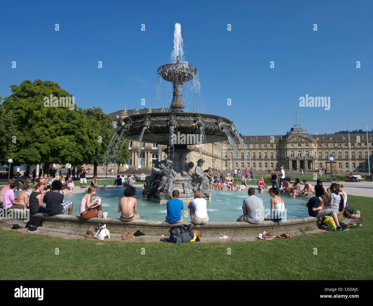 Busy summer afternoon on Schlossplatz in Stuttgart in Germany Stock Photo