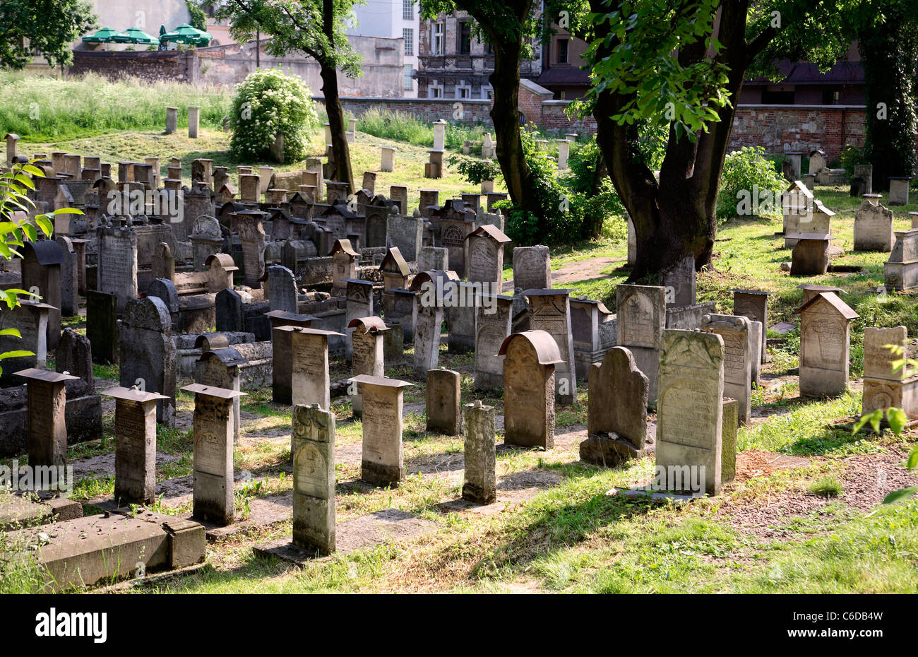 Krakow Kazimierz Jewish Cemetery gravestone Stock Photo