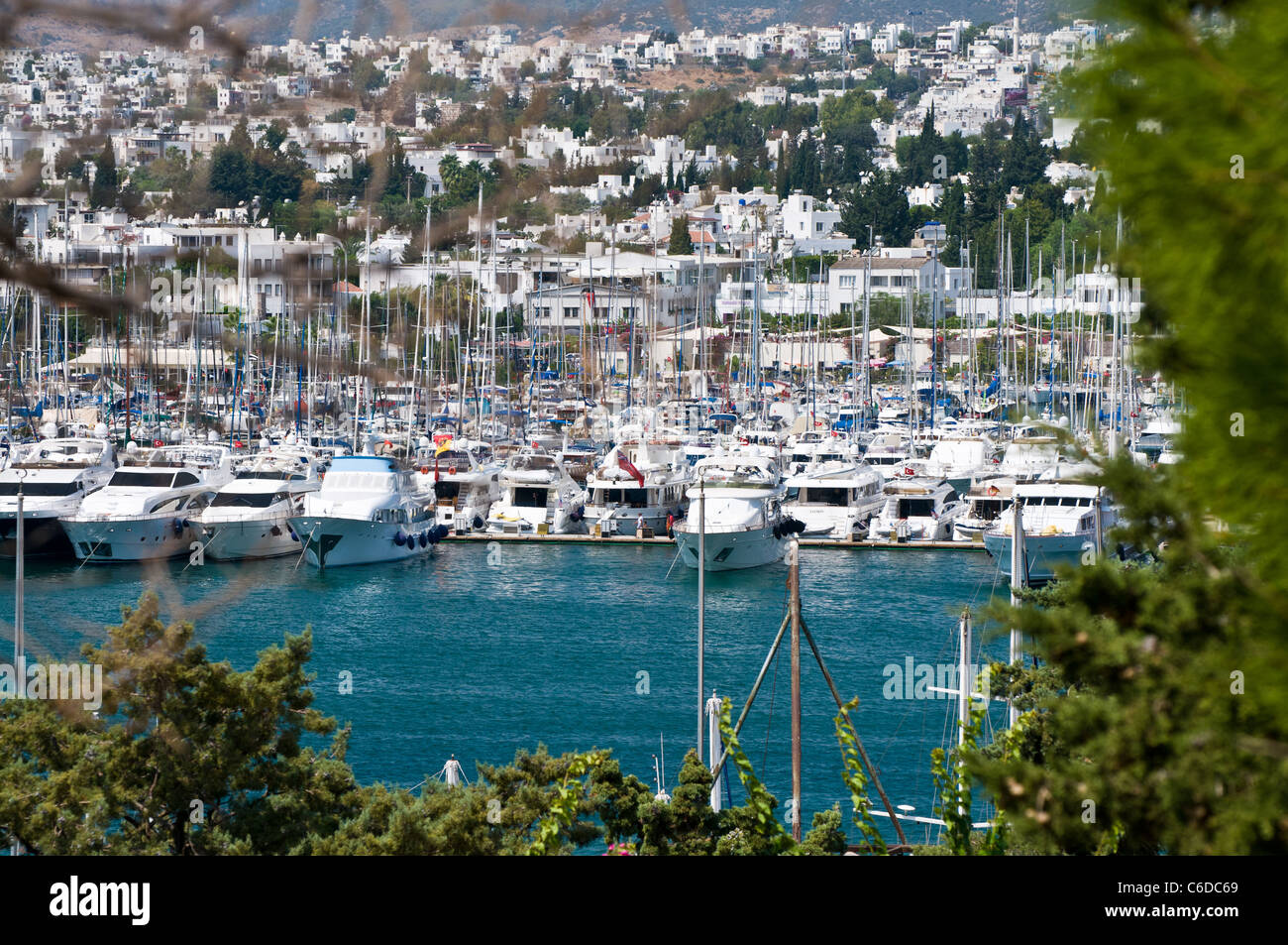Boats and Yachts at harbour in Bodrum Turkey. Bodrum is a holiday resort in South East Turkey in Mugla Province Stock Photo