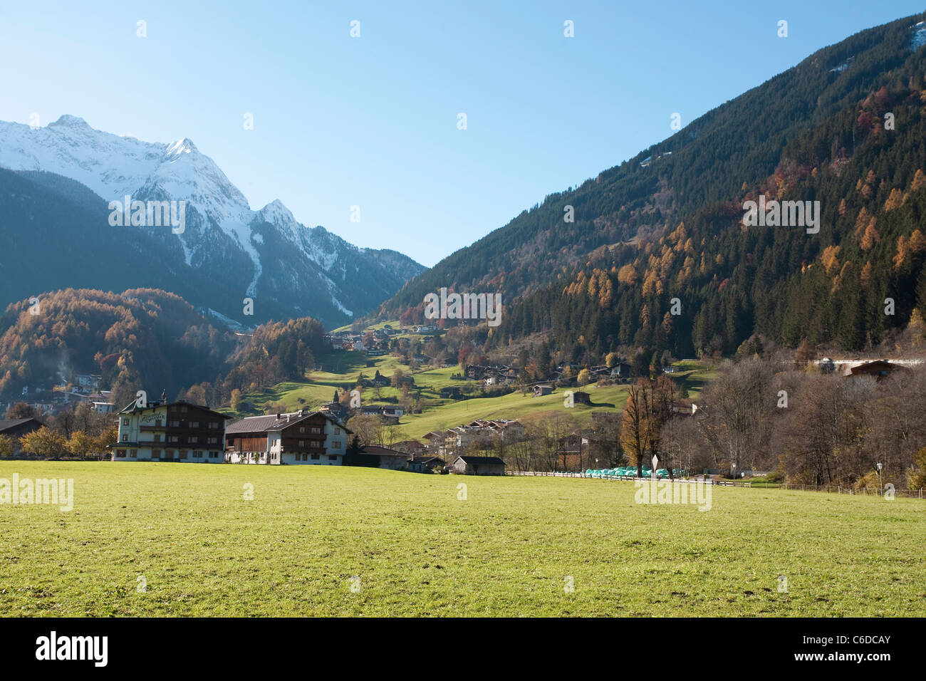 Eingang zum Tuxer Tal, bei Mayrhofen, Entry to the Tuxer valley, close Mayrhofen Stock Photo
