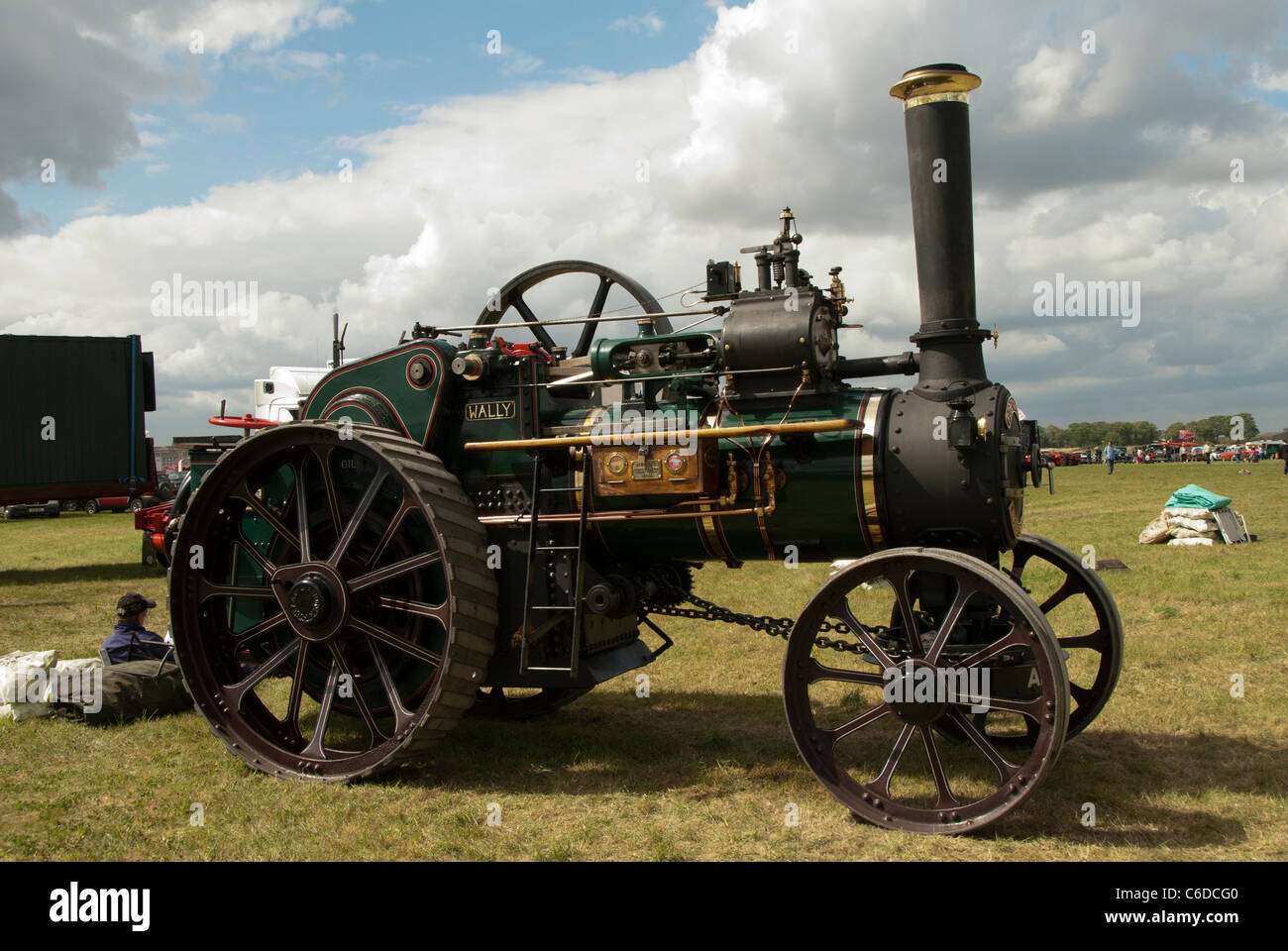 Picture of a steam traction engine with name wally on the side of the engine Stock Photo