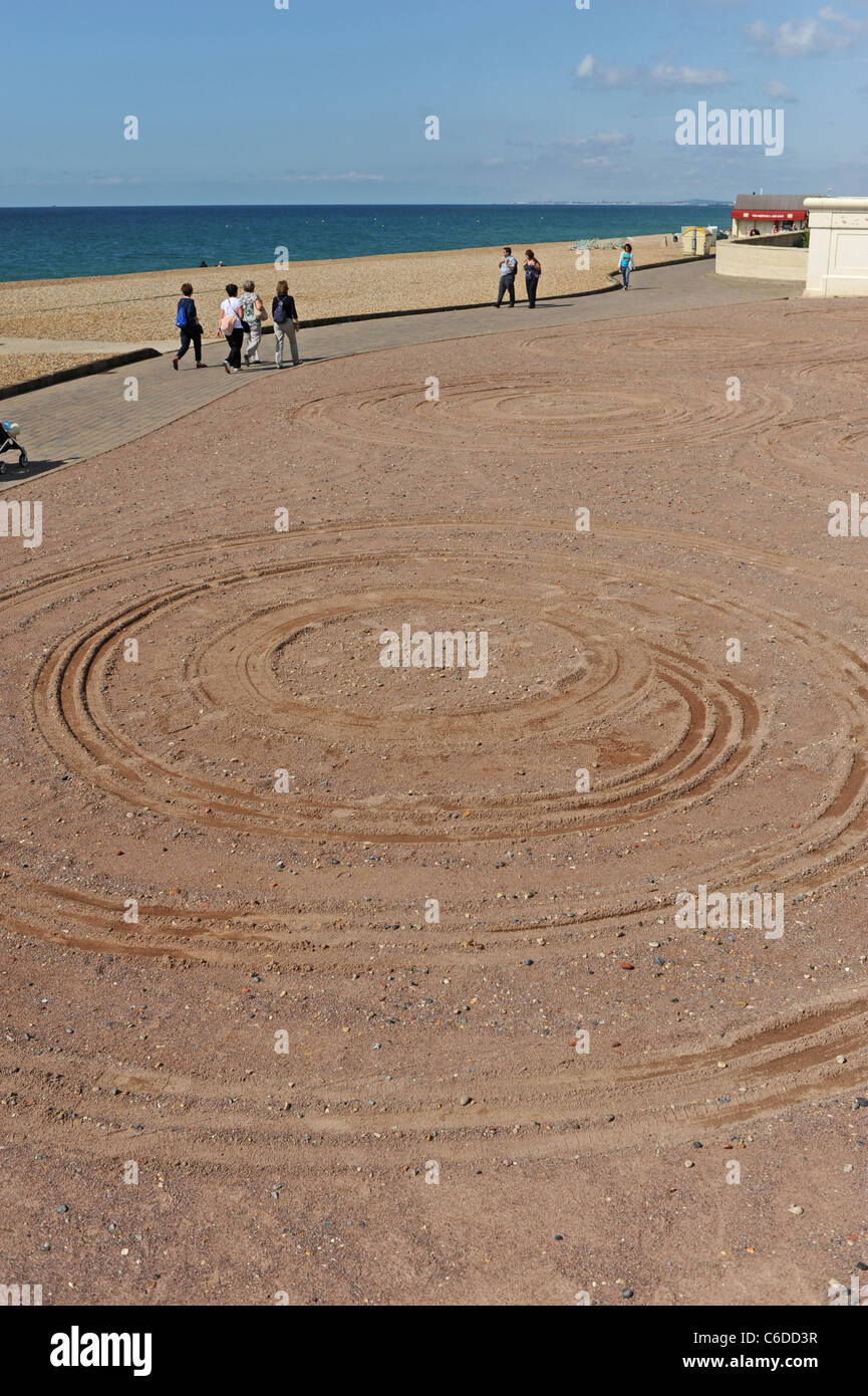Alien style landing rings on Brighton seafront prom similar to the popular field crop circles that appeared a few years ago Stock Photo