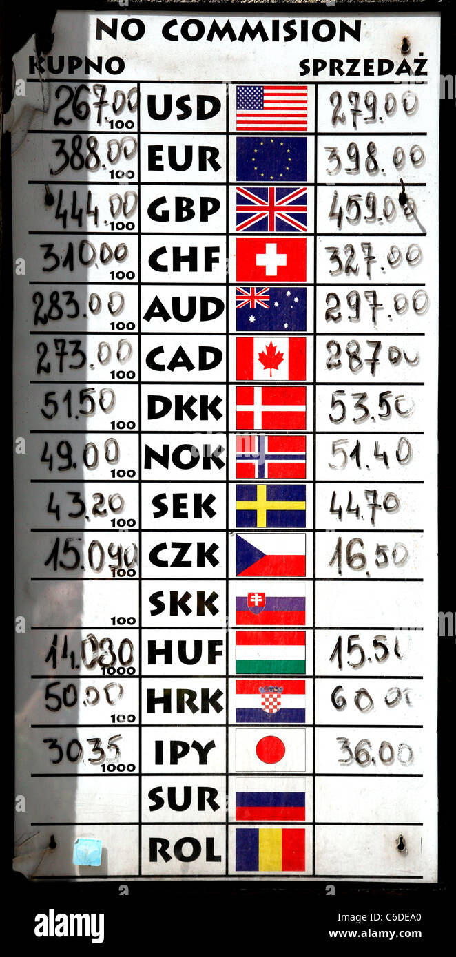 rates of exchange at bureau de change Stock Photo - Alamy