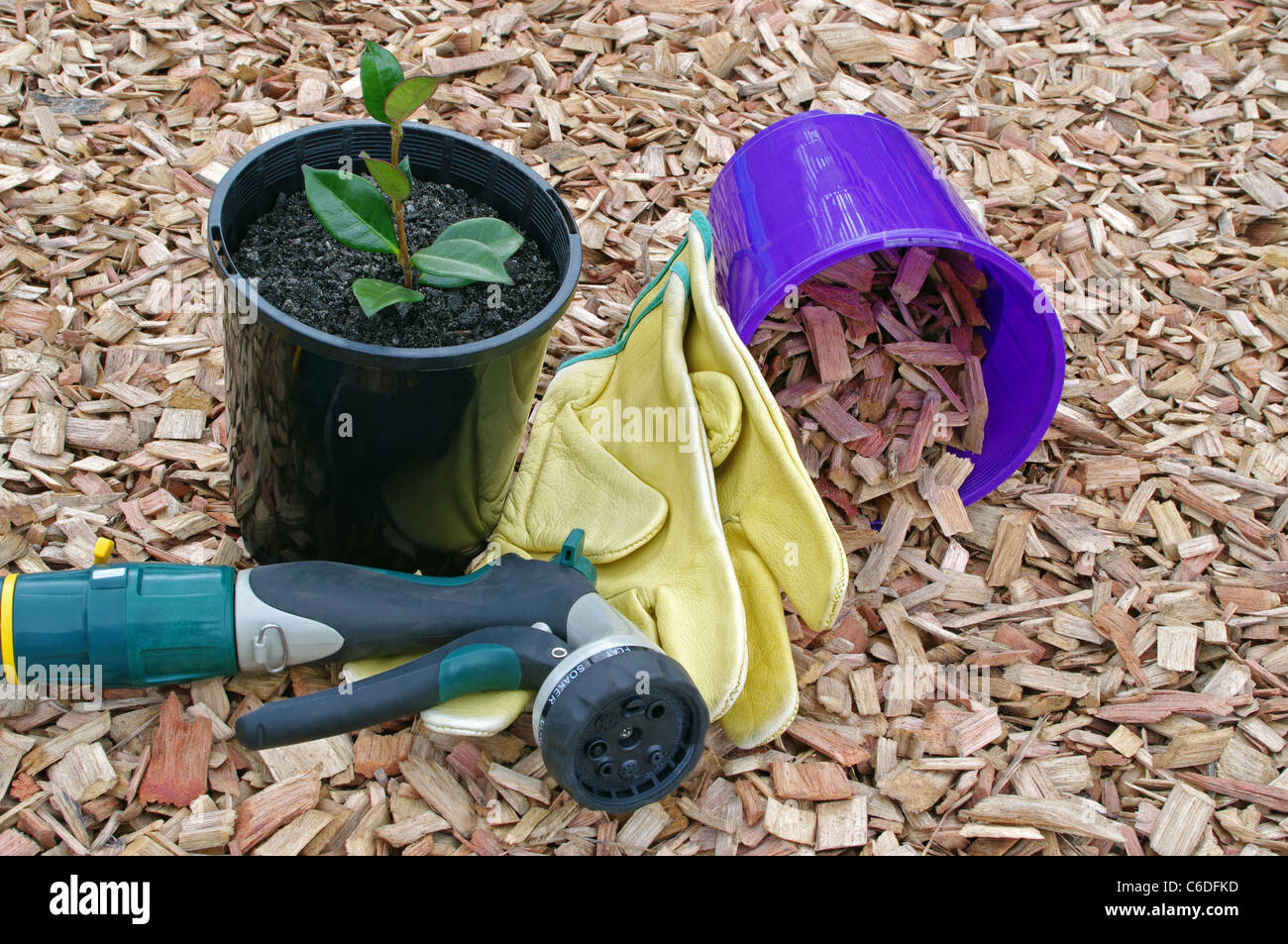 mulch and garden accessories Stock Photo