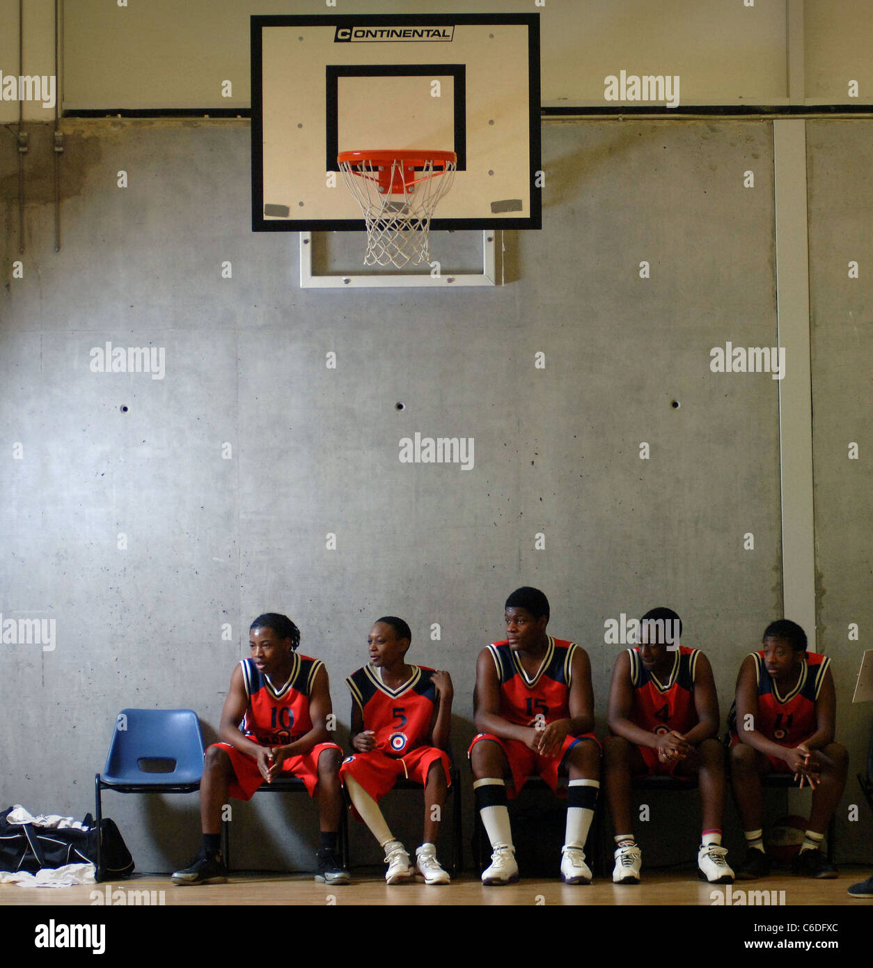 Haringey Warriors youth basketball team Under 16s play in Brent, North West London. Stock Photo