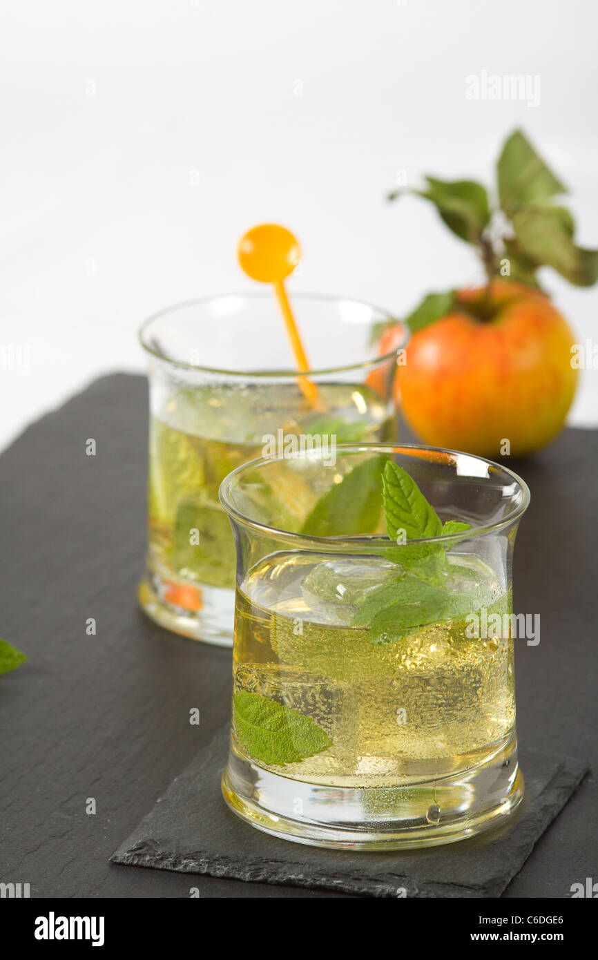 Apple-mint iced tea in glass Stock Photo