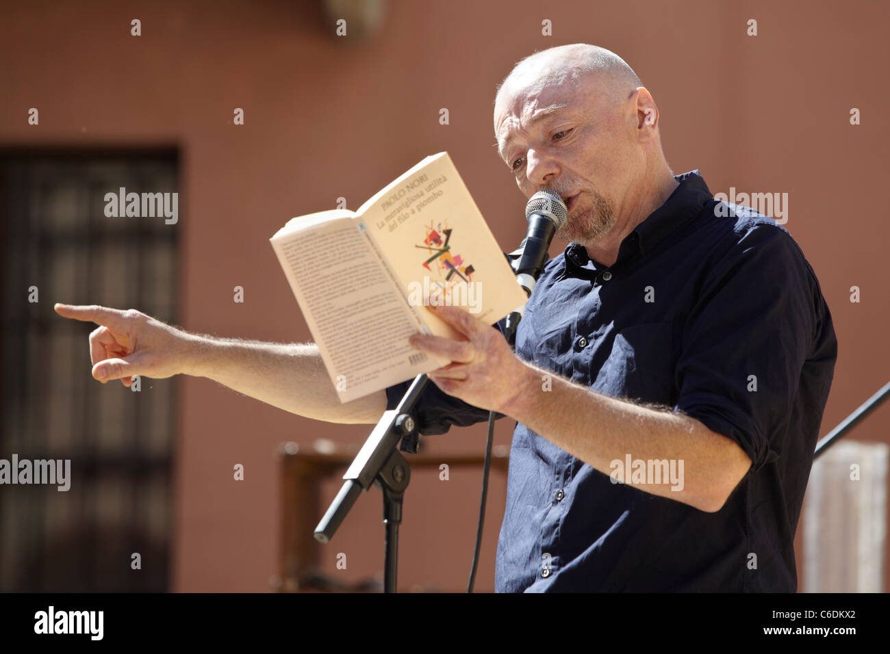 NOVELLO, ITALY - MAY 28: Writer Hanif Kureishi speaks at Collisioni 2011 on May 28, 2011 Novello, Italy. Stock Photo