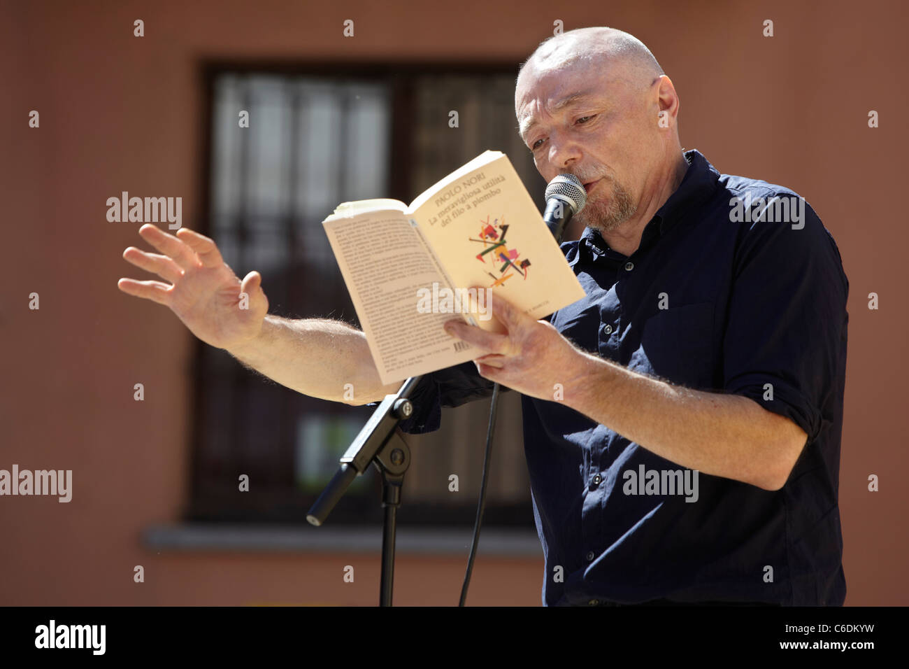 NOVELLO, ITALY - MAY 28: Writer Hanif Kureishi speaks at Collisioni 2011 on May 28, 2011 Novello, Italy. Stock Photo