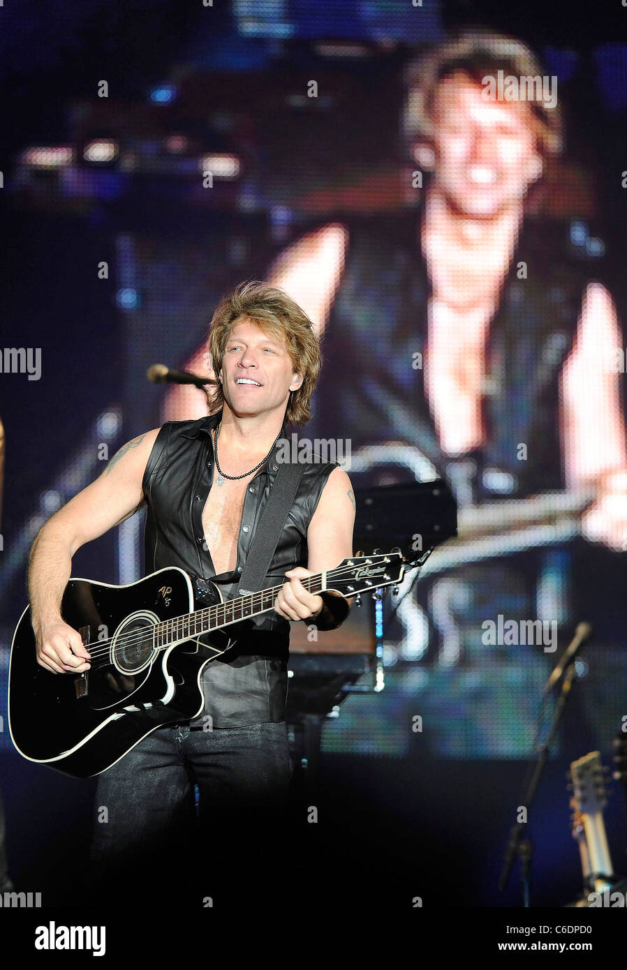 Rock Band Bon Jovi performing on stage at the Rock in Rio Festival ...