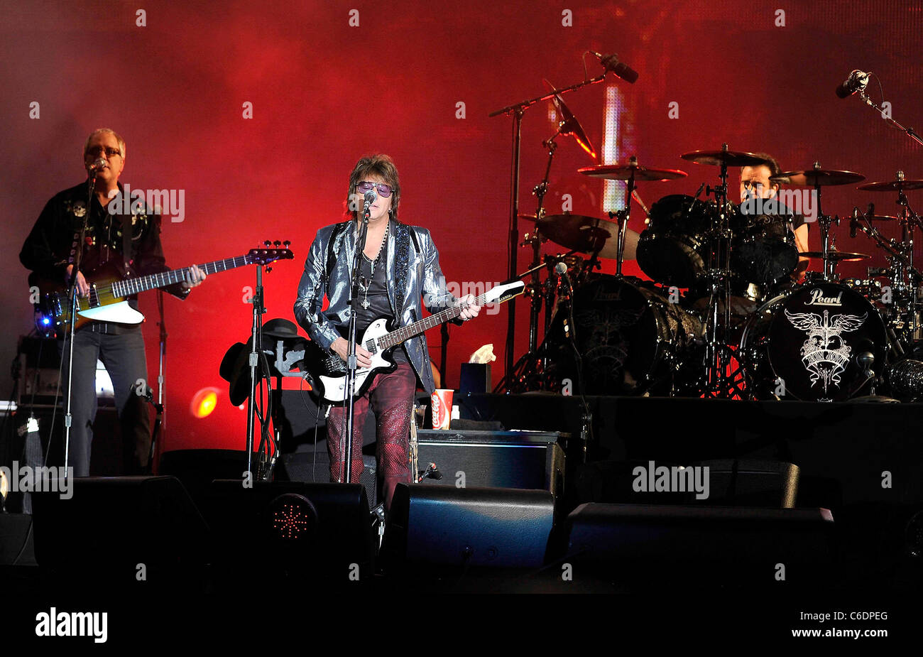 Rock Band Bon Jovi performing on stage at the Rock in Rio Festival ...