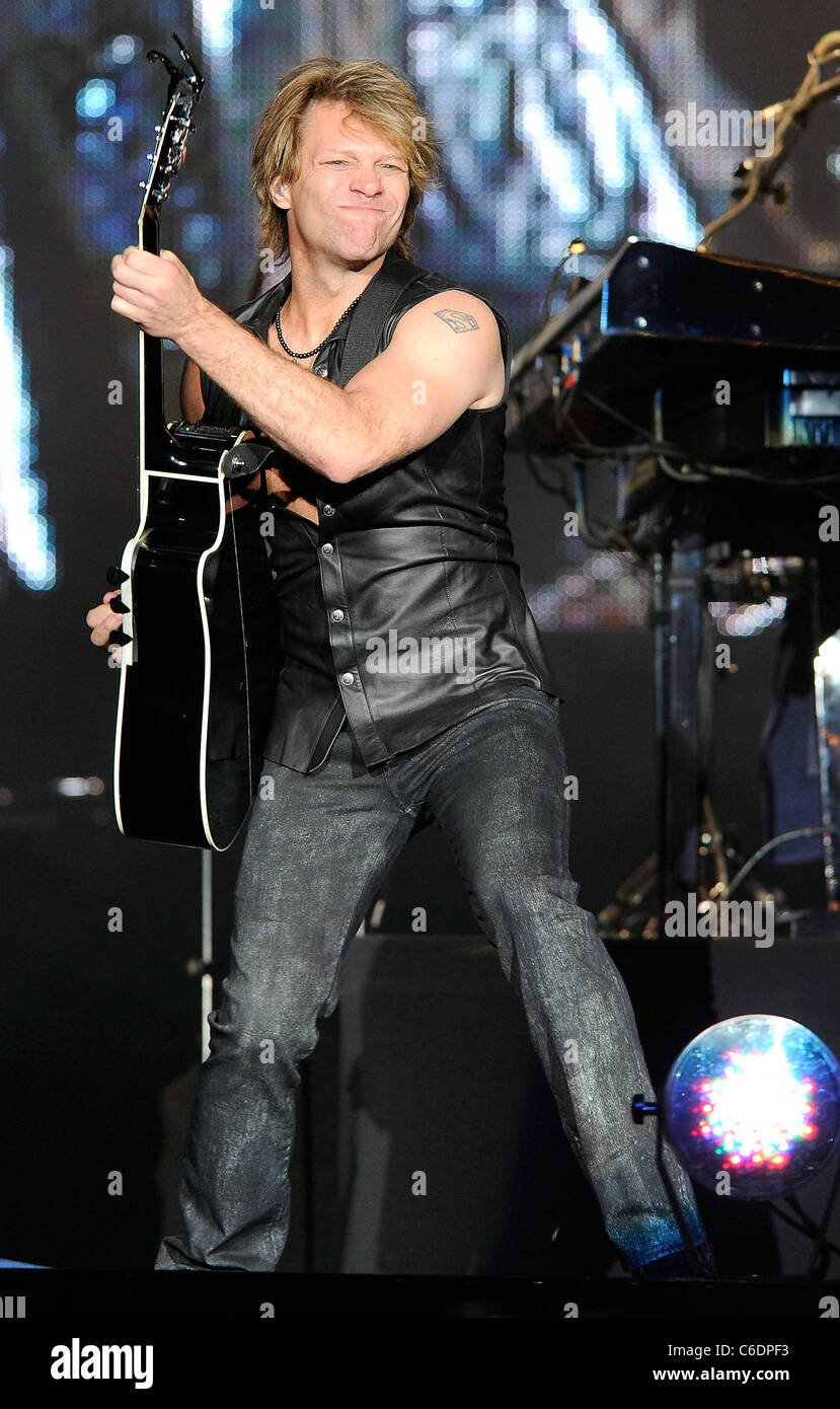 Rock Band Bon Jovi performing on stage at the Rock in Rio Festival ...