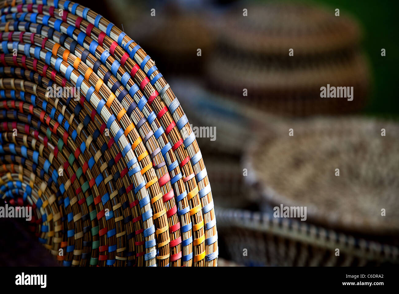 Detail of sweetgrass basket from Charleston, South Carolina and the
