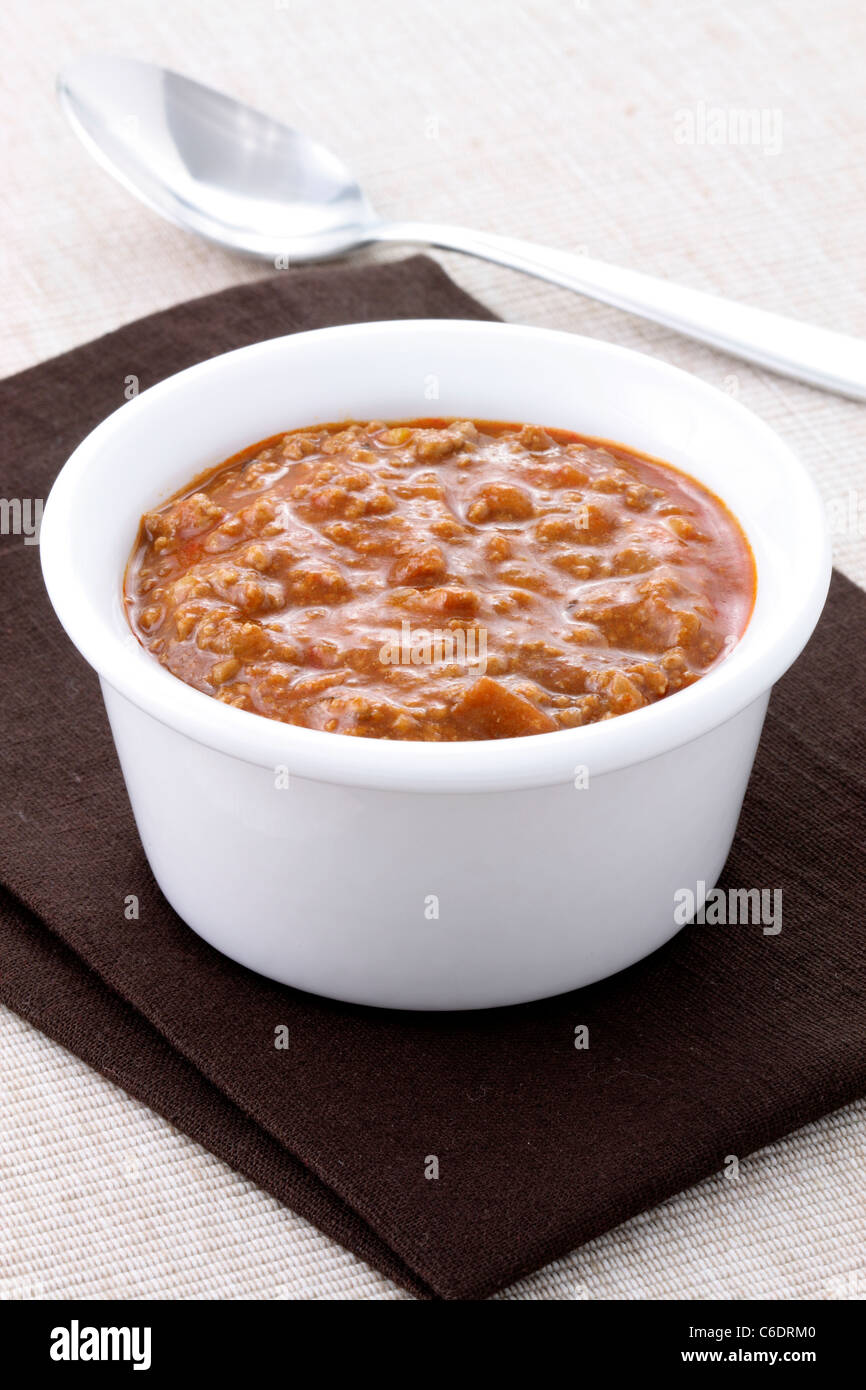 Chili beans made with kidney beans, lean ground beef, Chili powder
