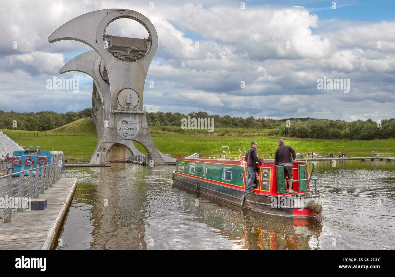 Narrow boat about to enter the Falkirk Wheel boat lift. Stock Photo