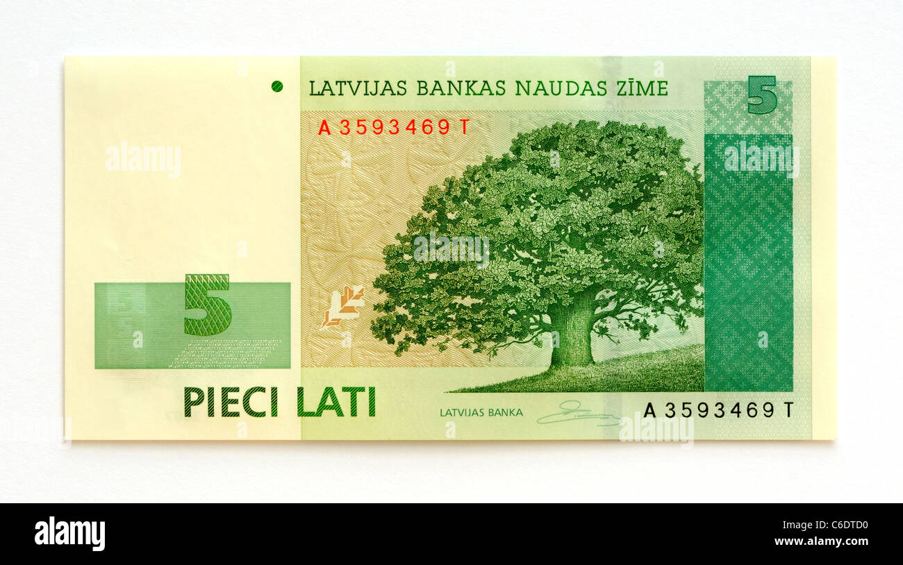 Latvia 5 Five Lati Bank Note Stock Photo