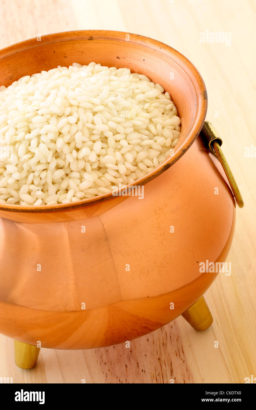 raw arborio rice used to make risotto, one of the most famous and