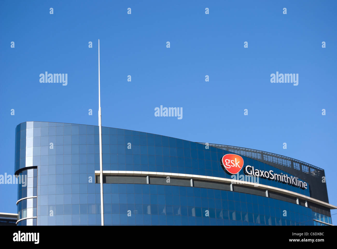 detail of the headquarters of pharmaceutical company gsk, glaxo smith kline, great west road, london, england Stock Photo