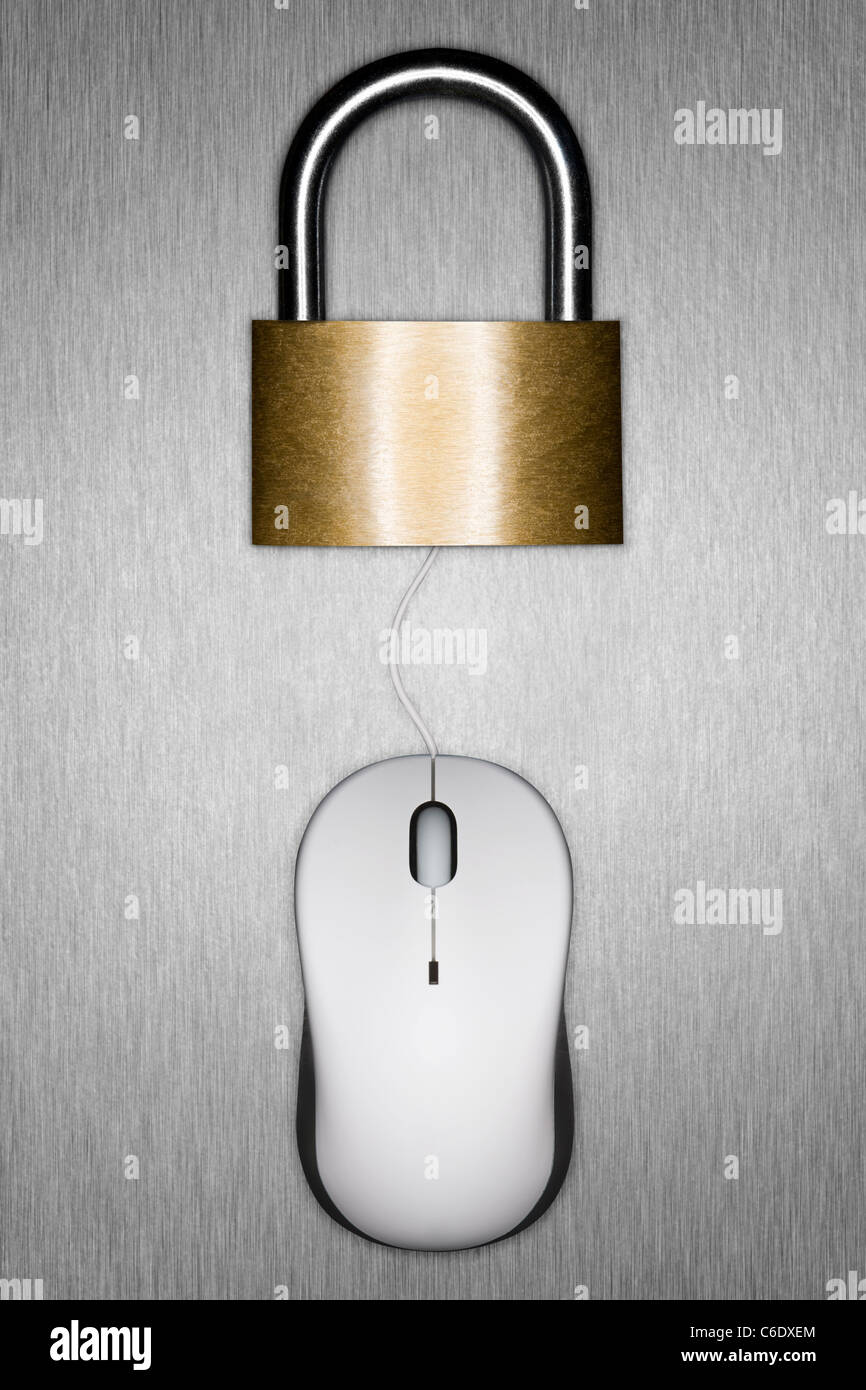 Security concept. Locked Padlock and Computer Mouse concept