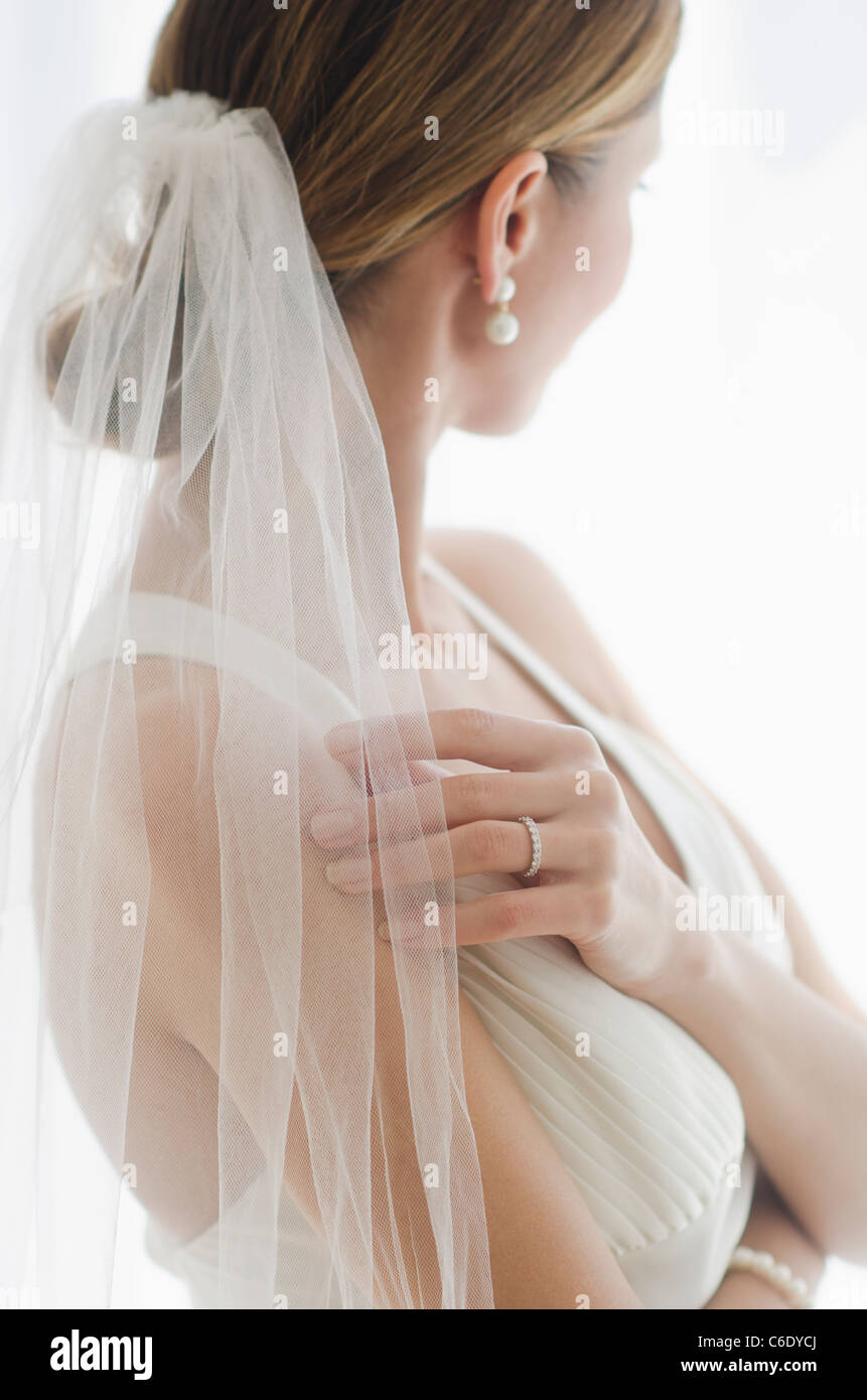 Bride wearing veil Stock Photo Alamy