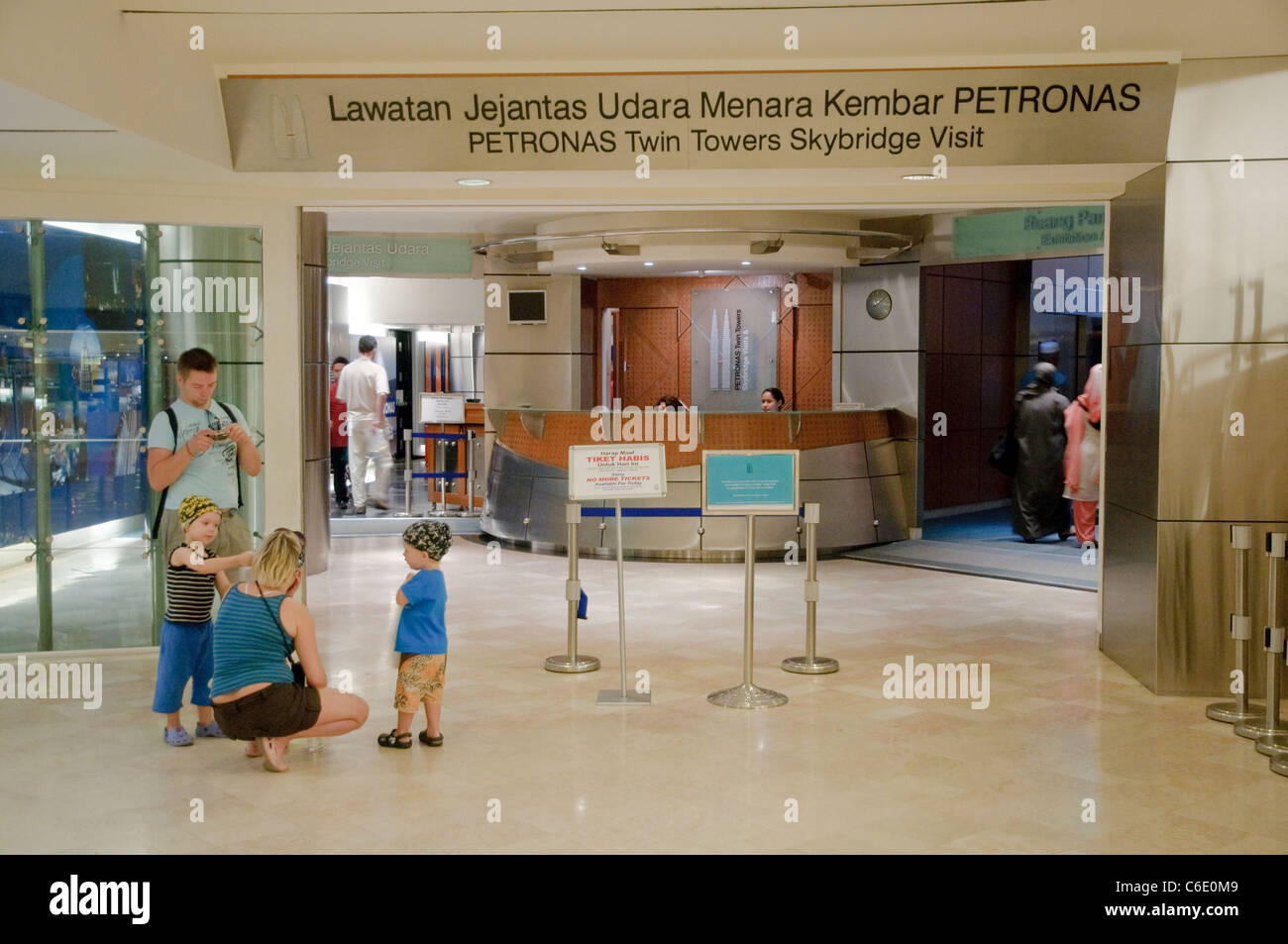 Ticket office and tourist information for the Skybridge of the Petronas Twin Towers, Kuala Lumpur, Malaysia, Southeast Asia Stock Photo