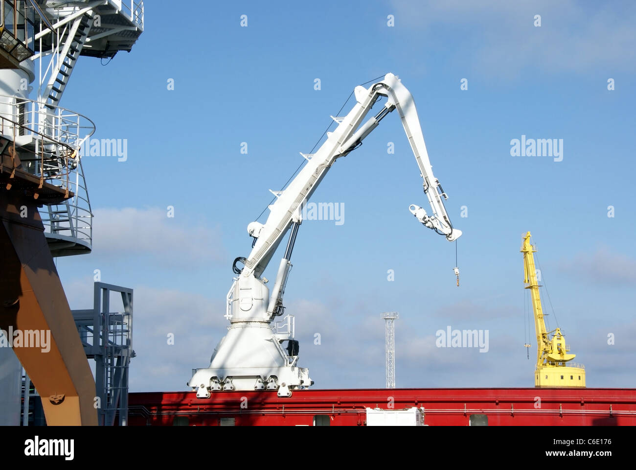 The white hydraulic ship crane Stock Photo Alamy
