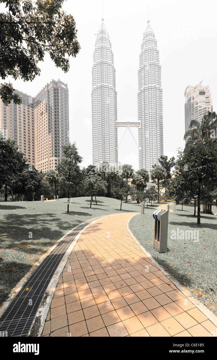 Petronas Twin Towers, seen from KLCC Park, Kuala Lumpur, Malaysia, Southeast Asia, Asia Stock Photo