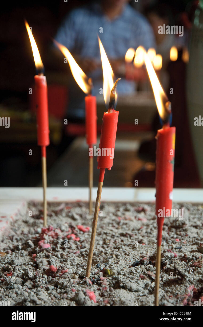 Candles in a Chinese temple, Kuala Lumpur, Malaysia, Southeast Asia, Asia Stock Photo