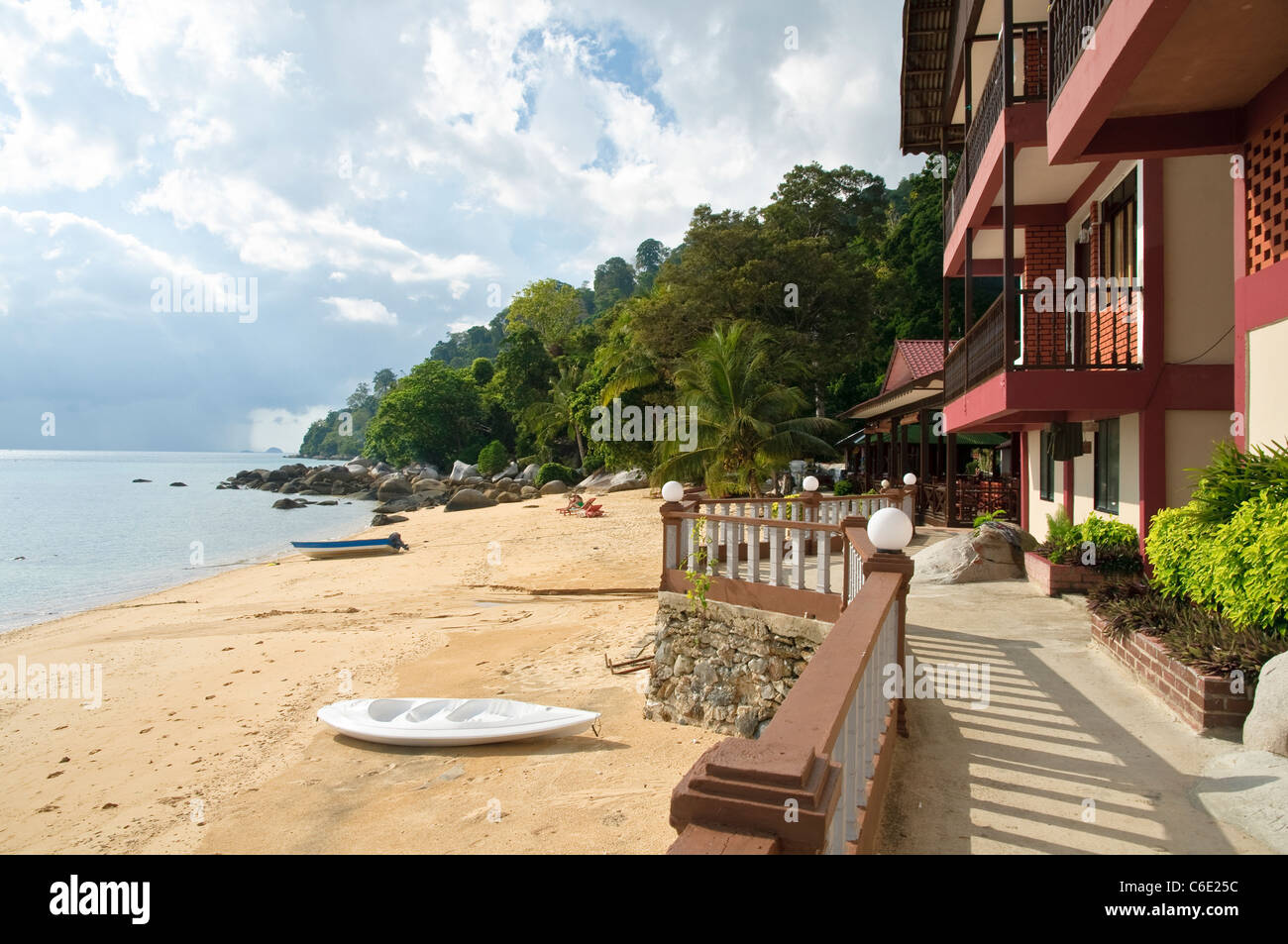Panuba Inn Resort on the beach of Panuba, Pulau Tioman Island, Malaysia, Southeast Asia, Asia Stock Photo