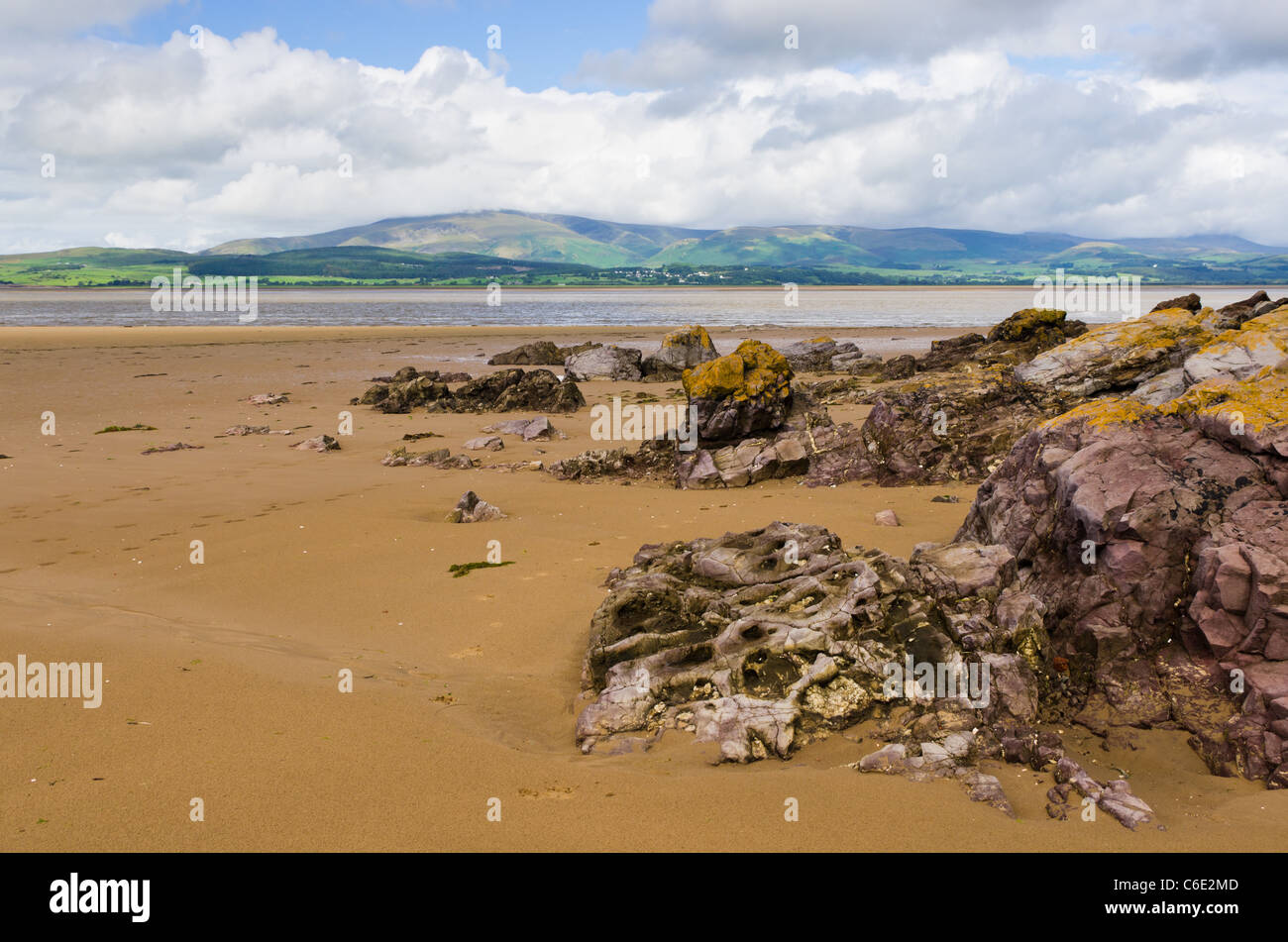 Dunnerholme beach and Black Combe Stock Photo