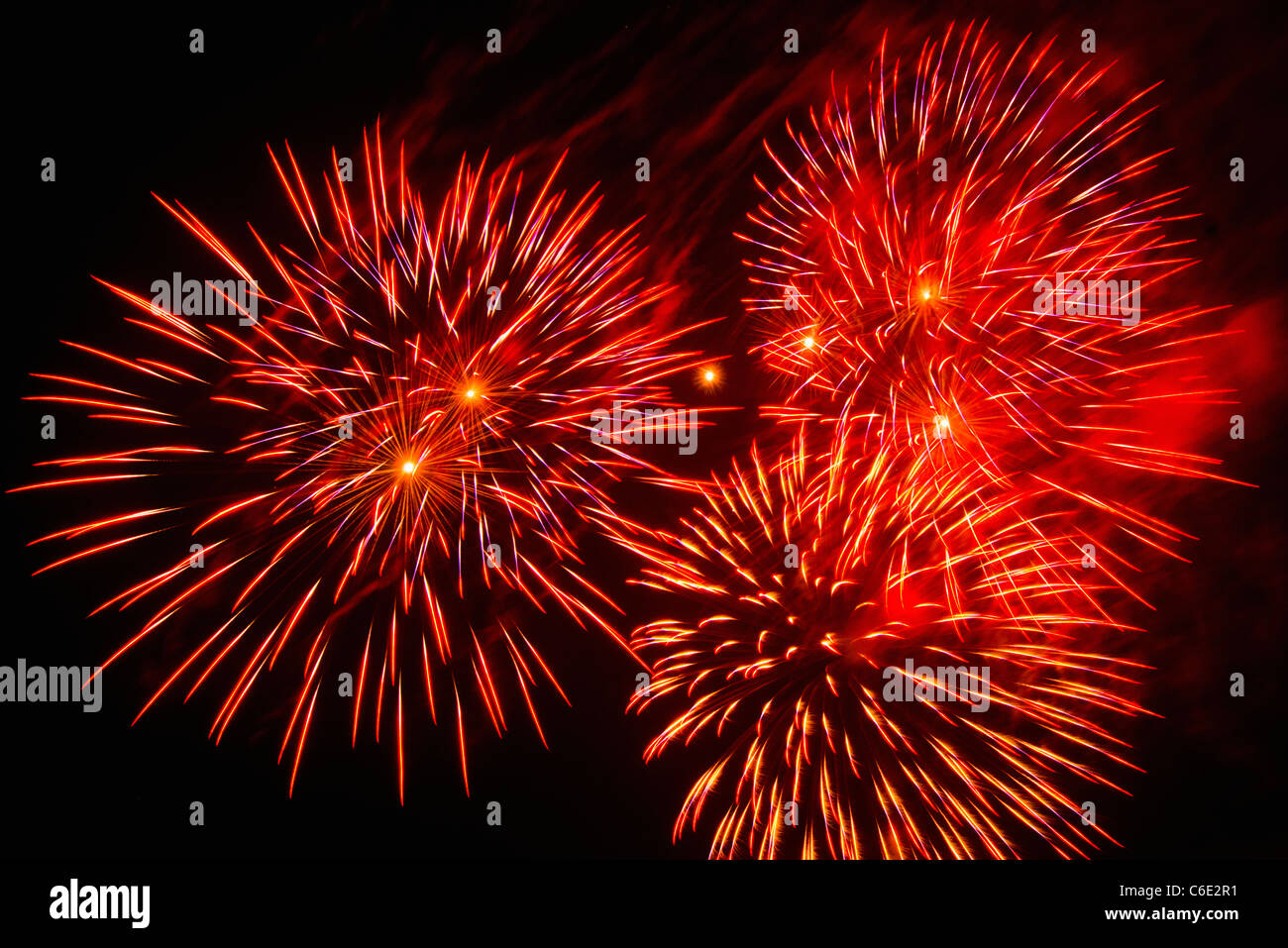 USA, Connecticut, Fireworks explosion against night sky Stock Photo