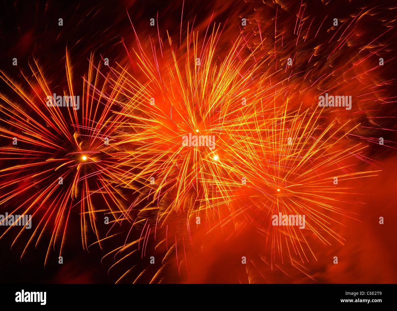 USA, Connecticut, Fireworks explosion against night sky Stock Photo